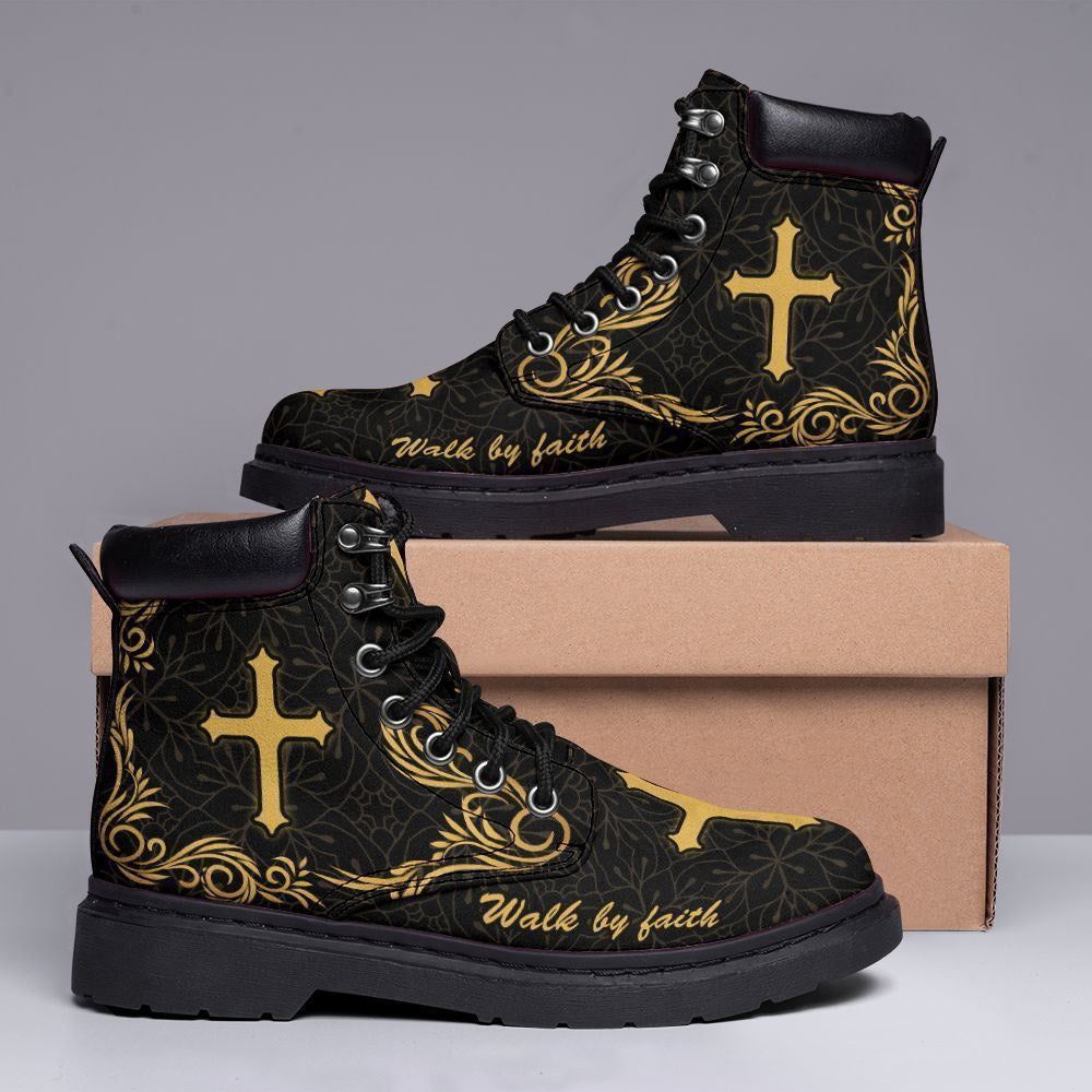 Christian Shoes, Christian Boots, God Walk By Faith Printed Boots, Jesus Shoes, Jesus Boots