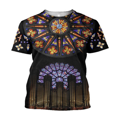 Christian T Shirt, Cathedrals Stained Glass Windows Christian 3D T-Shirt, Religious Shirts