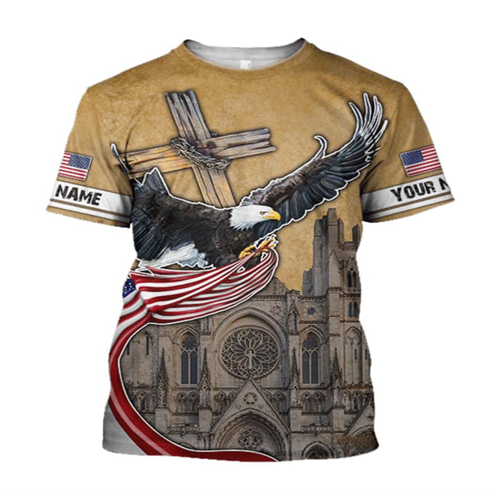 Christian T Shirt, Customized American Eagle Flag Us Cathedral 3D T-Shirt, Religious Shirts