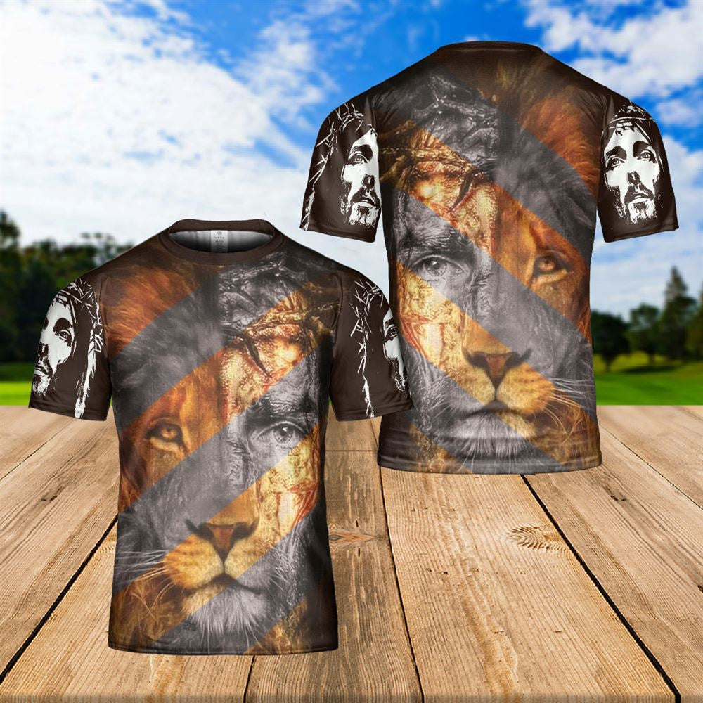 Christian T Shirt, Jesus Portrait Lion Of Judah Christian Men Gift For Christmas Day Catholic All Over Print T-Shirt, Religious Shirts