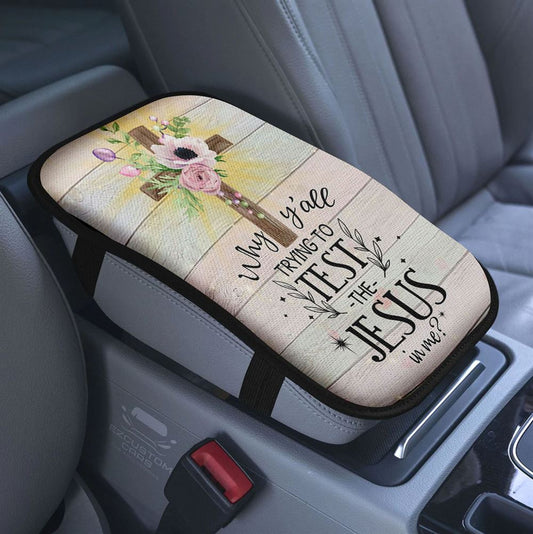 Christian The Lion The Lamb Be Still And Know Car Center Console Cover, Bible Verse Armrest Pad Cover, Scripture Car Accessory