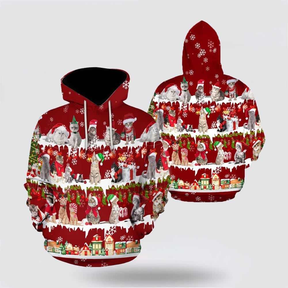 Christmas 3D Hoodie, All Cat Breeds Christmas All Over Print 3D Hoodie