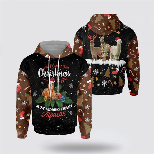 Christmas 3D Hoodie, All I Want For Christmas Alpacas All Over Print 3D Hoodie