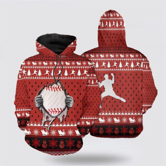 Christmas 3D Hoodie, Baseball Christmas All Over Print 3D Hoodie