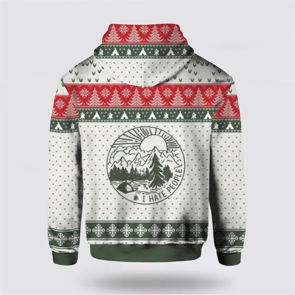Christmas 3D Hoodie, Bear I Hate People Ugly Christmas All Over Print 3D Hoodie