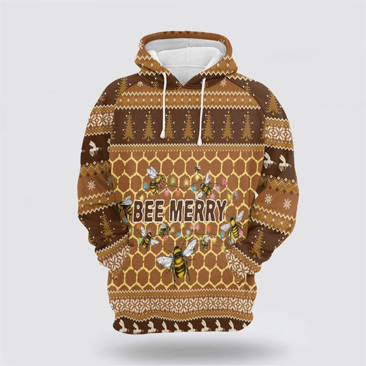 Christmas 3D Hoodie, Bee Merry Christmas All Over Print 3D Hoodie