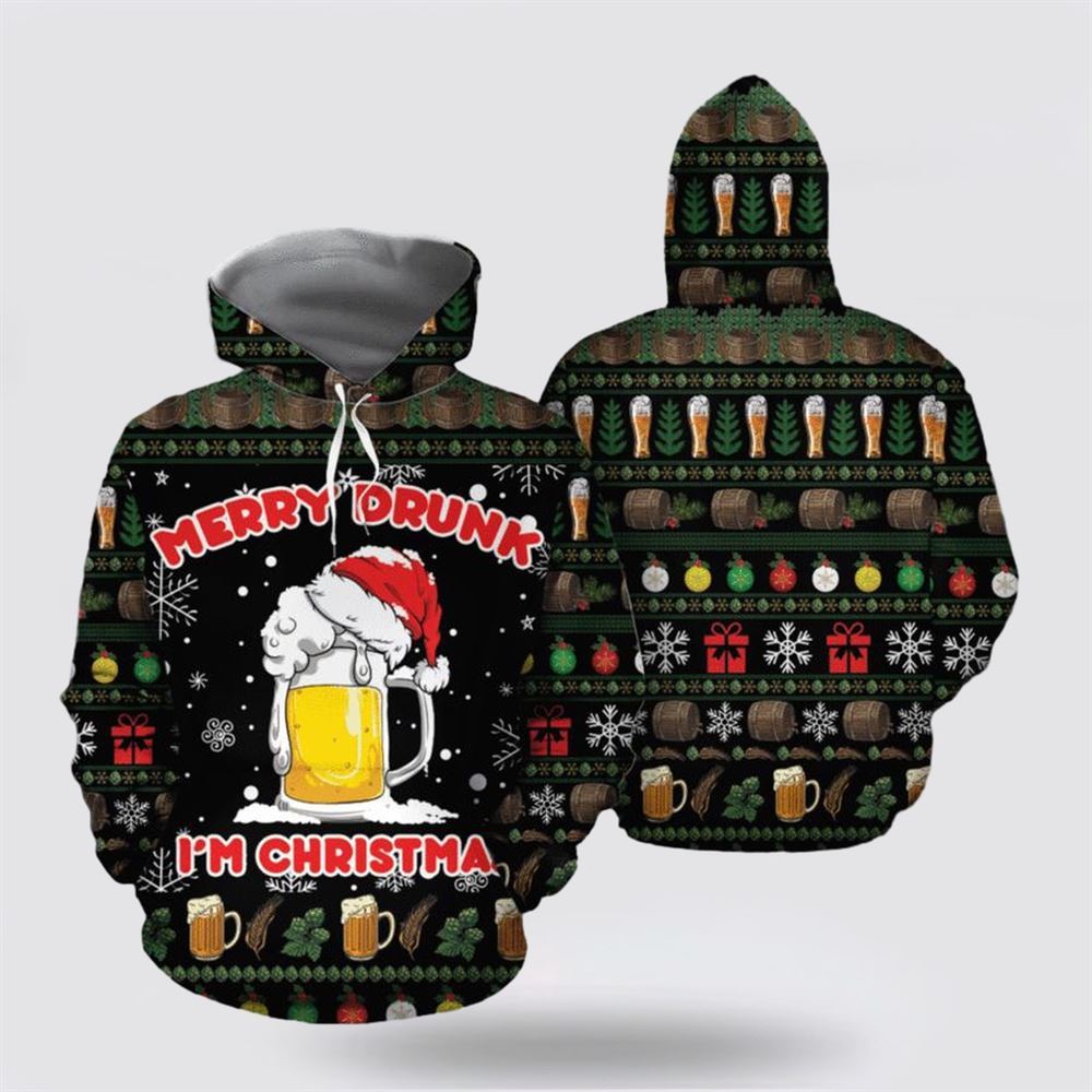 Christmas 3D Hoodie, Beer Merry Drunk I'm Christmas All Over Print 3D Hoodie