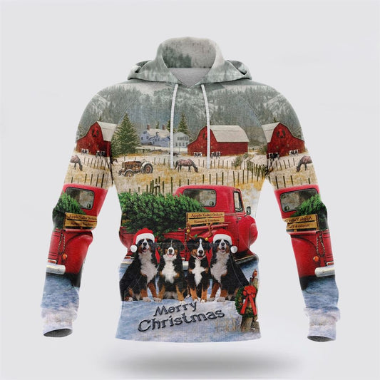 Christmas 3D Hoodie, Bernese Mountain Dog Merry Christmas All Over Print 3D Hoodie