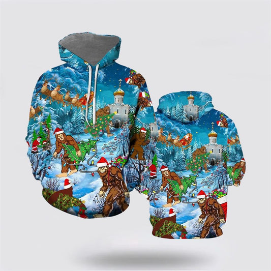 Christmas 3D Hoodie, Bigfoot At Christmas All Over Print 3D Hoodie