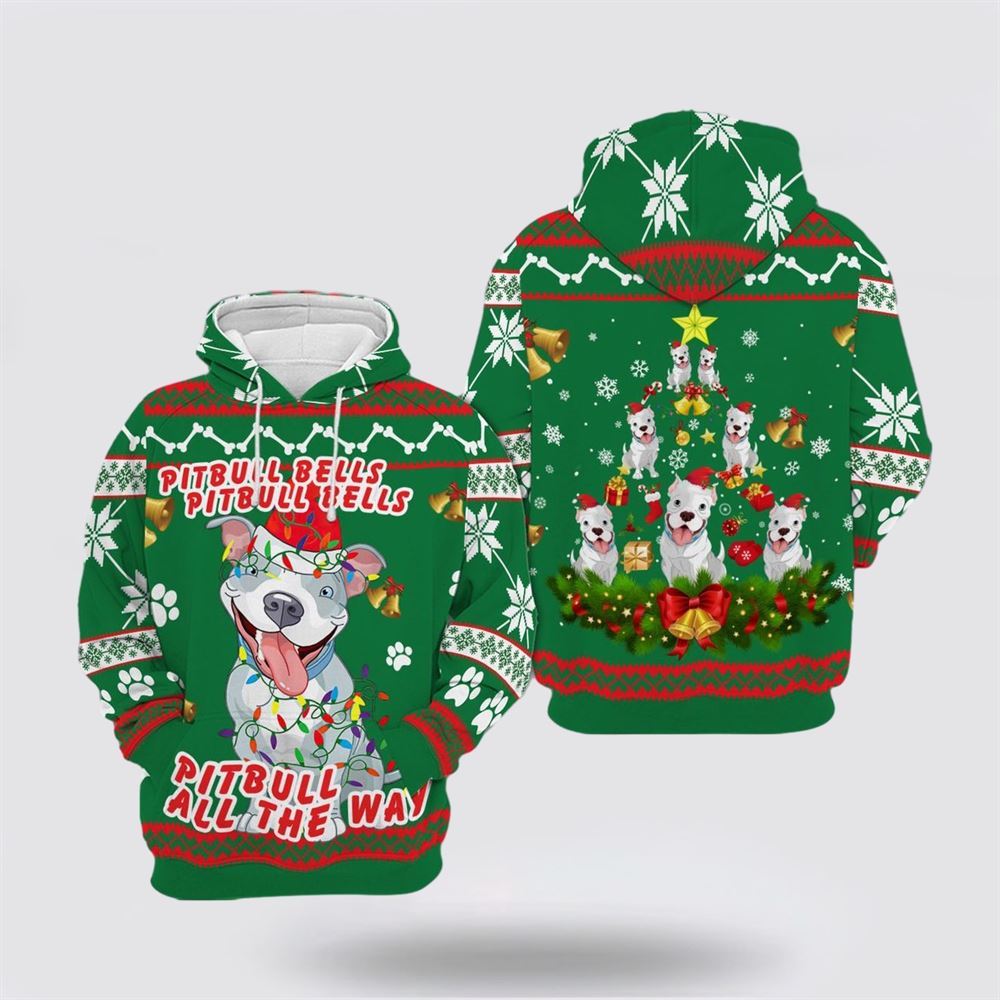 Christmas 3D Hoodie, Bitbull Dog Bell Christmas All Over Print 3D Hoodie