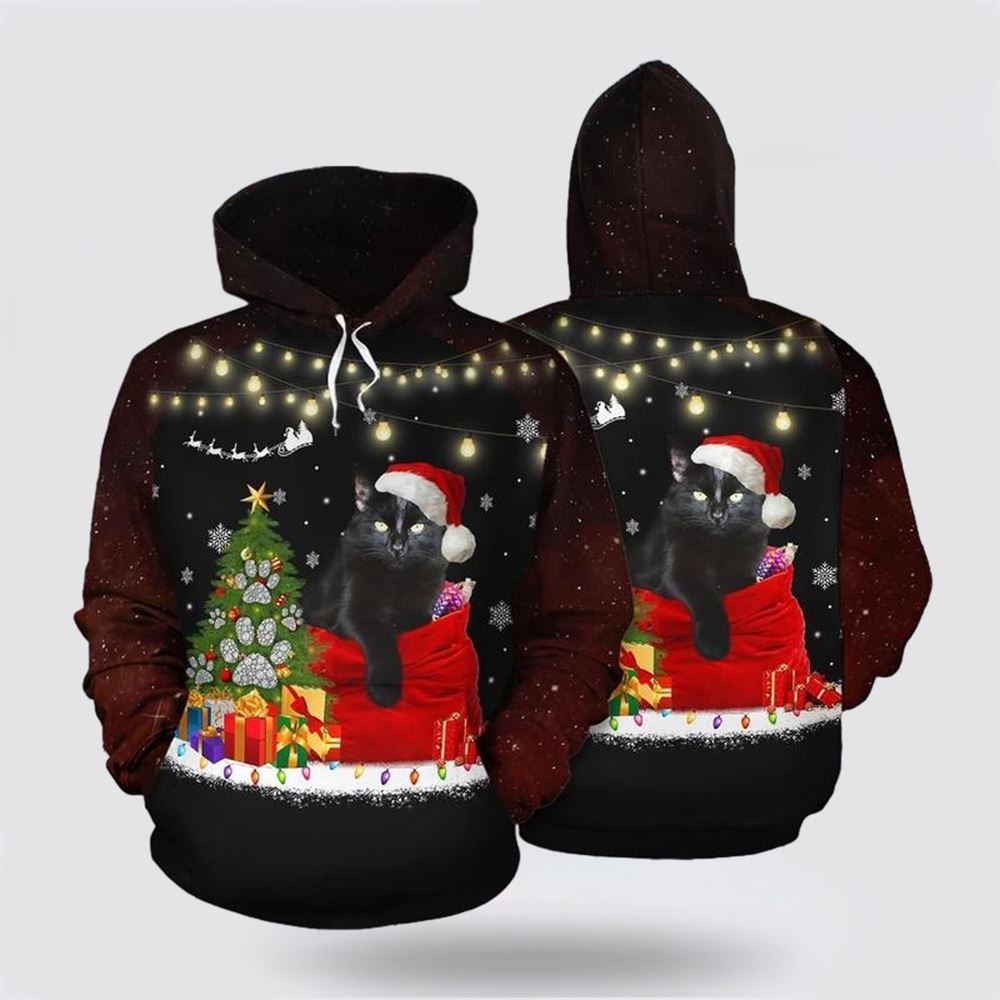 Christmas 3D Hoodie, Black Cat Christmas Awesome All Over Print 3D Hoodie