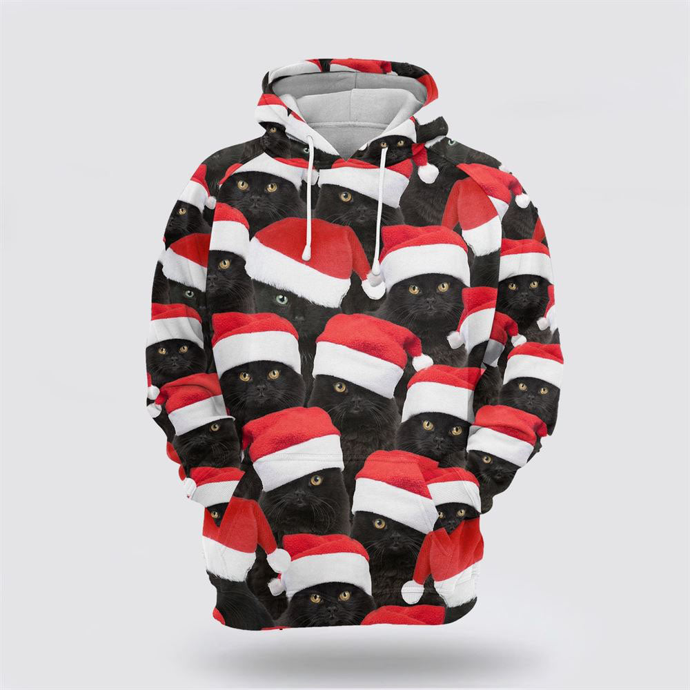 Christmas 3D Hoodie, Black Cat Christmas Group All Over Print 3D Hoodie