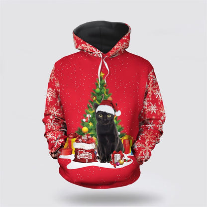 Christmas 3D Hoodie, Black Cat Christmas Tree All Over Print 3D Hoodie