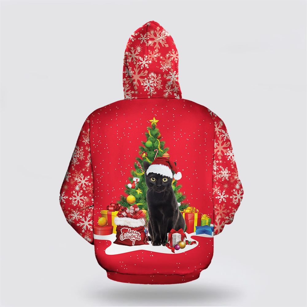 Christmas 3D Hoodie, Black Cat Christmas Tree All Over Print 3D Hoodie