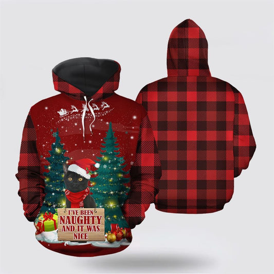 Christmas 3D Hoodie, Black Cat Naughty All Over Print 3D Hoodie