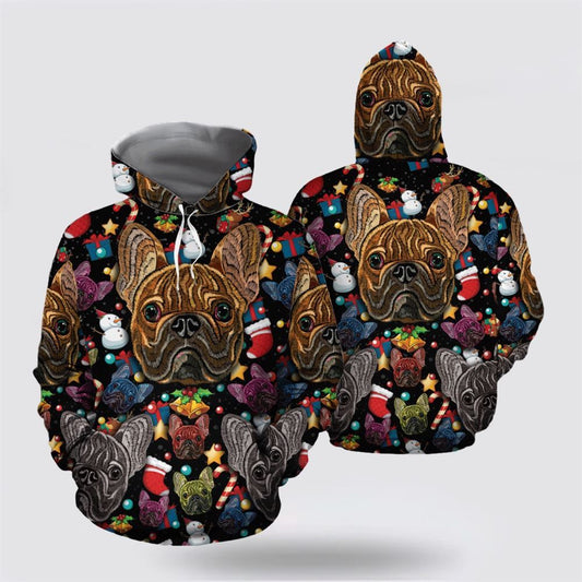 Christmas 3D Hoodie, Bulldog Christmas Pattern All Over Print 3D Hoodie