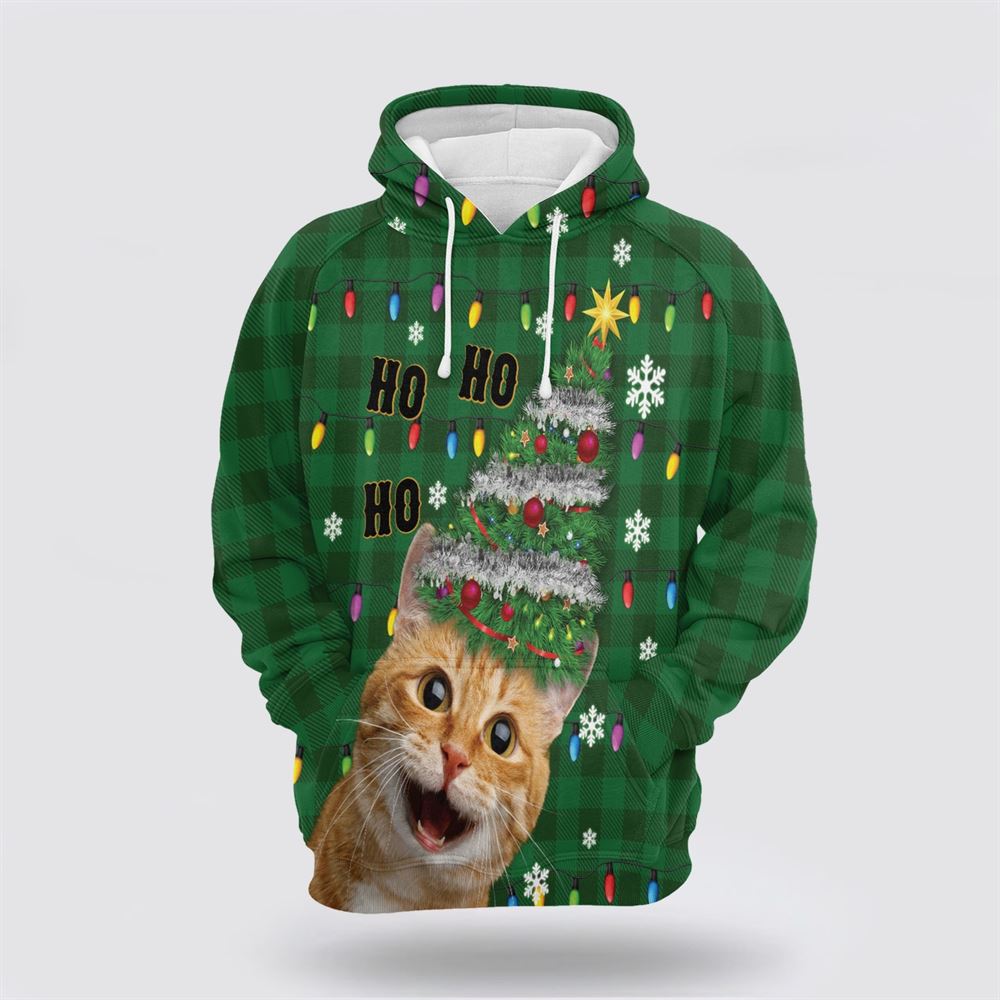 Christmas 3D Hoodie, Cat Christmas Tree All Over Print 3D Hoodie