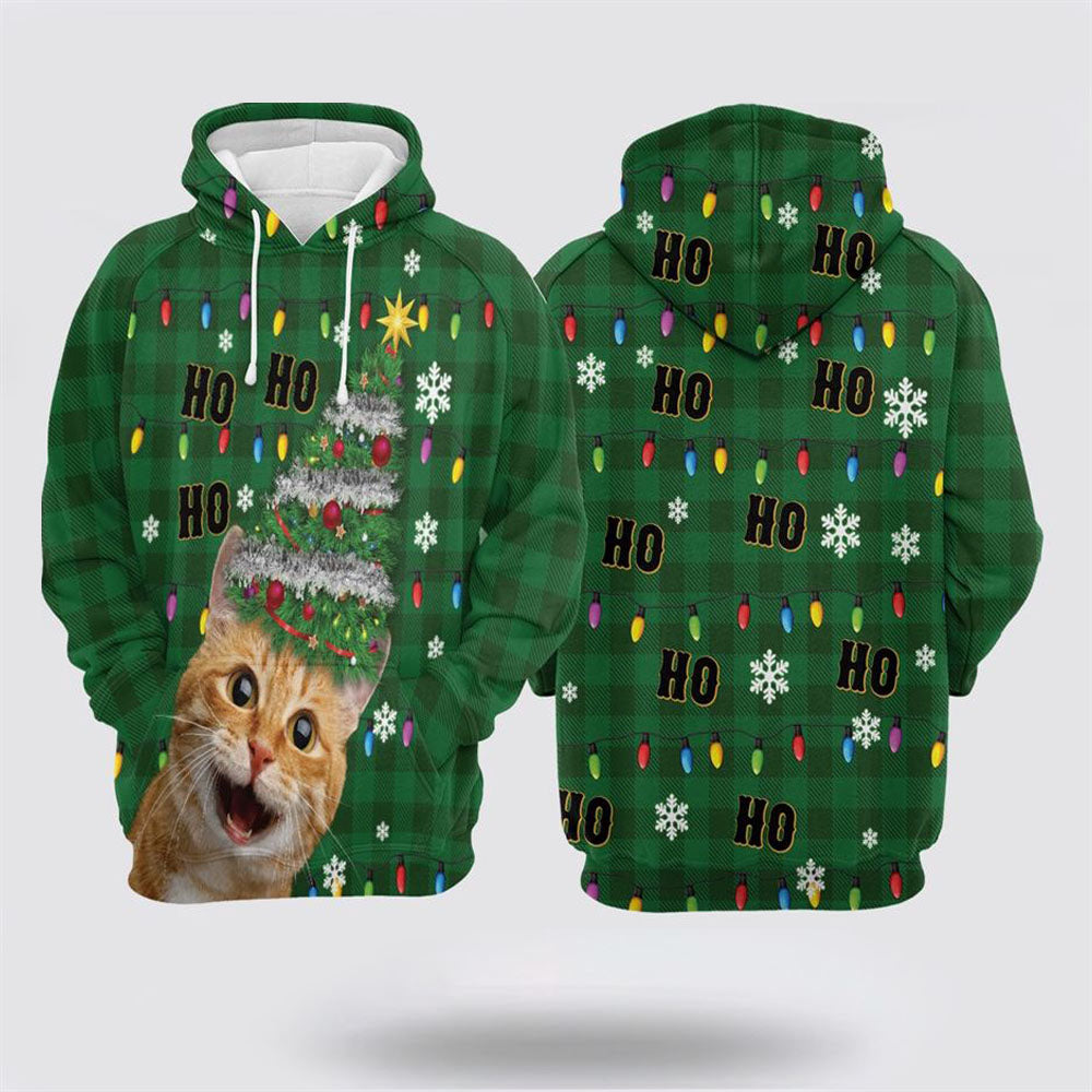 Christmas 3D Hoodie, Cat Christmas Tree All Over Print 3D Hoodie