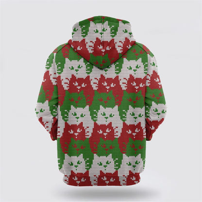 Christmas 3D Hoodie, Cat Color Christmas All Over Print 3D Hoodie