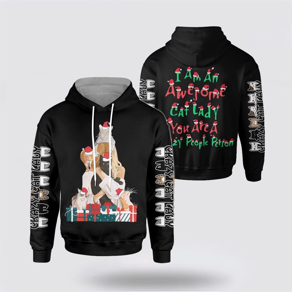 Christmas 3D Hoodie, Cat Crazy Cat Lady Christmas All Over Print 3D Hoodie