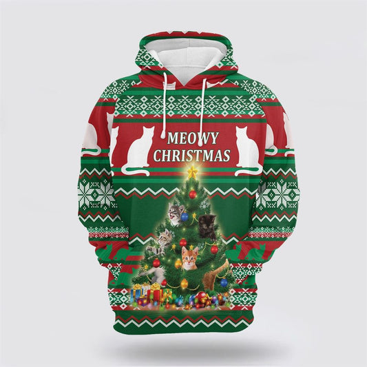 Christmas 3D Hoodie, Cat Meowy Christmas All Over Print 3D Hoodie