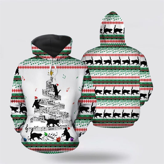 Christmas 3D Hoodie, Cat Music Christmas All Over Print 3D Hoodie