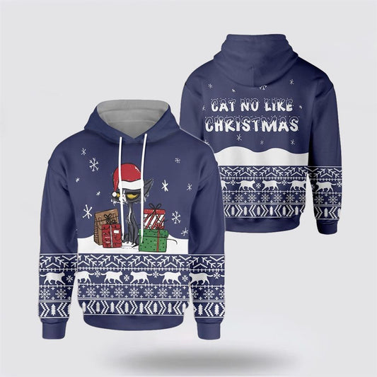 Christmas 3D Hoodie, Cat No Like Christmas All Over Print 3D Hoodie