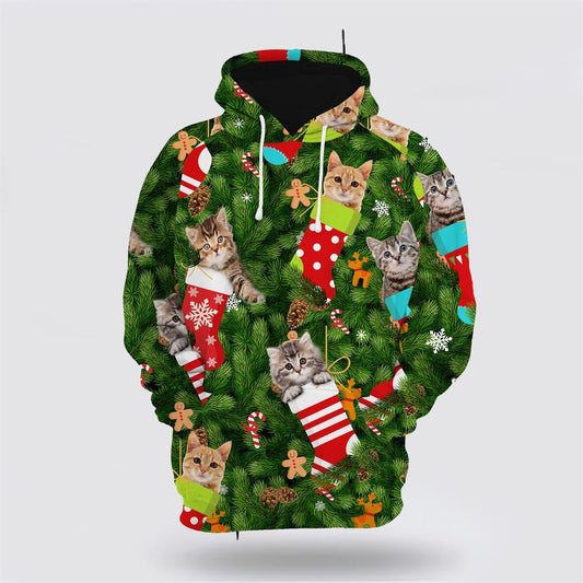 Christmas 3D Hoodie, Cat Socks Christmas All Over Print 3D Hoodie