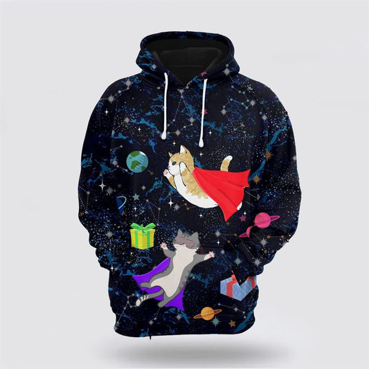 Christmas 3D Hoodie, Cat Space All Over Print 3D Hoodie