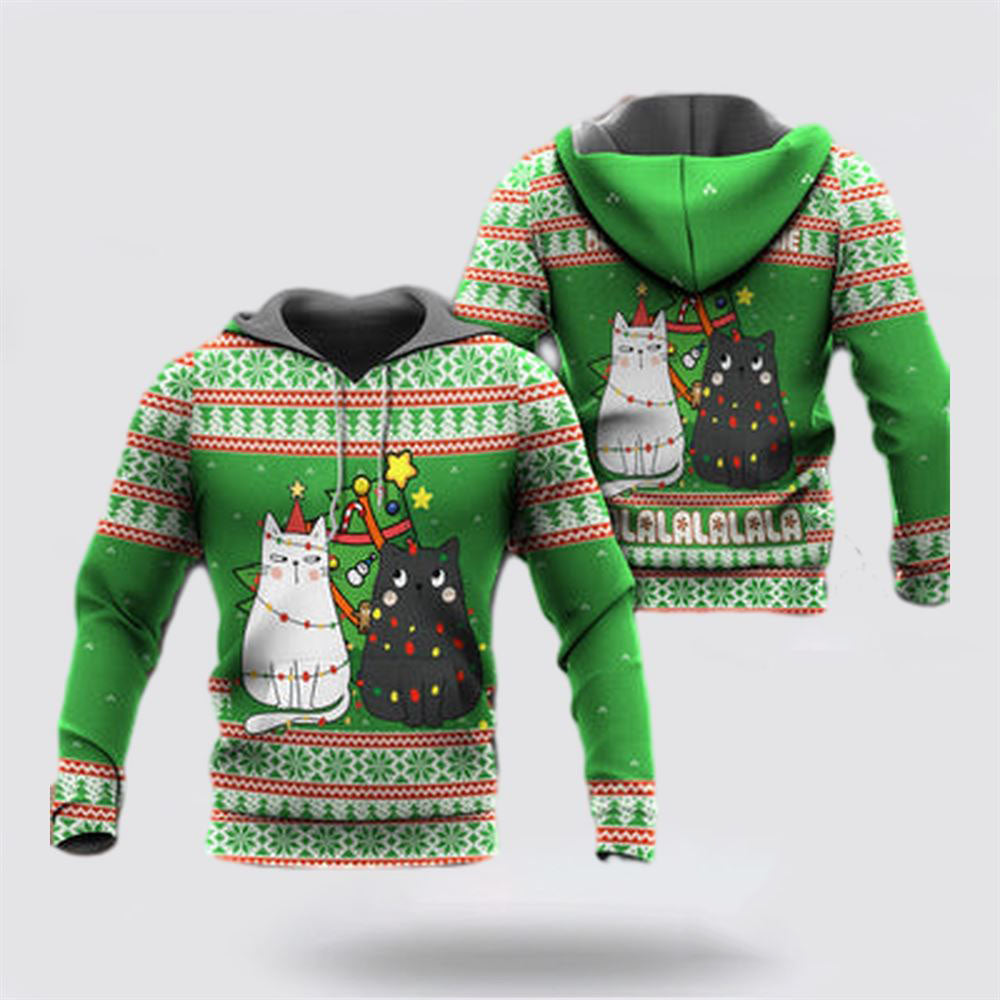 Christmas 3D Hoodie, Cat Wreck The Tree Meowy Christmas All Over Print 3D Hoodie