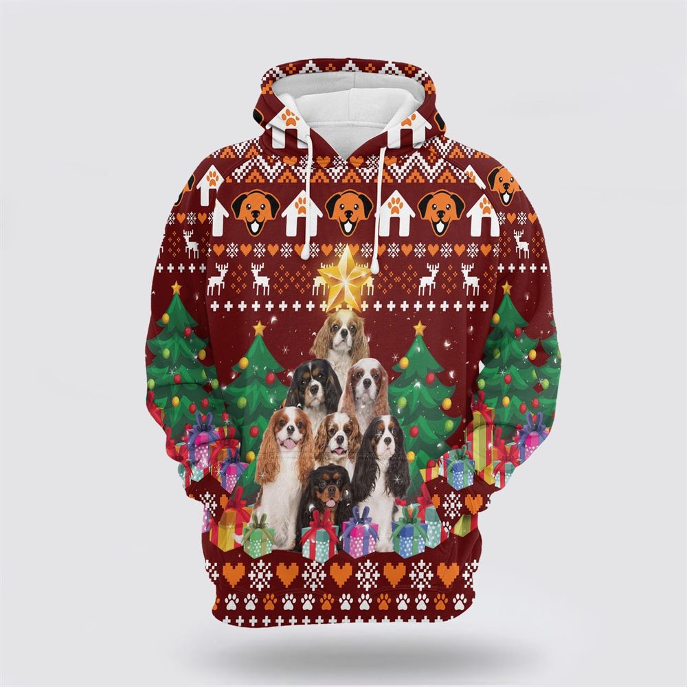 Christmas 3D Hoodie, Cavalier King Charles Spaniel Christmas Tree All Over Print 3D Hoodie