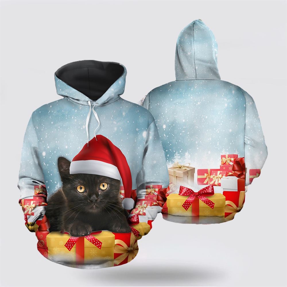 Christmas 3D Hoodie, Christmas Black Cat 1 All Over Print 3D Hoodie