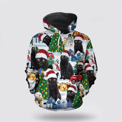 Christmas 3D Hoodie, Christmas Black Cat 2 All Over Print 3D Hoodie