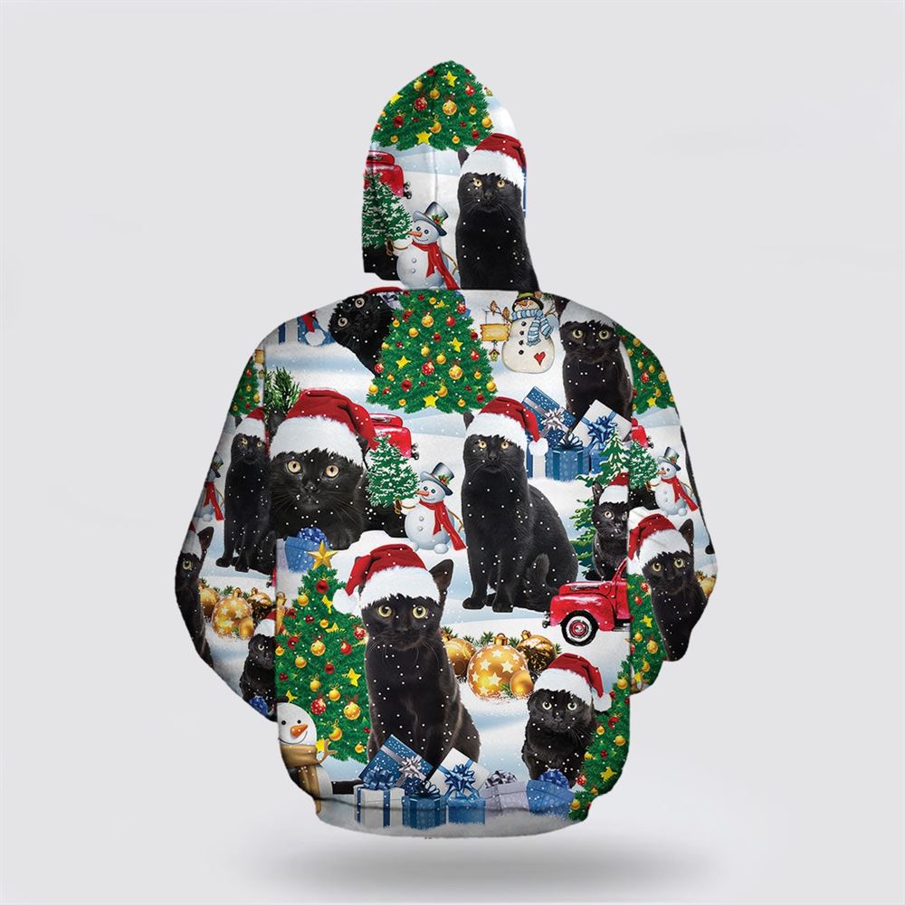 Christmas 3D Hoodie, Christmas Black Cat 2 All Over Print 3D Hoodie