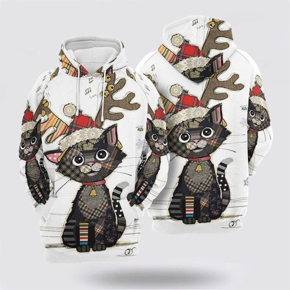 Christmas 3D Hoodie, Christmas Black Cat All Over Print 3D Hoodie