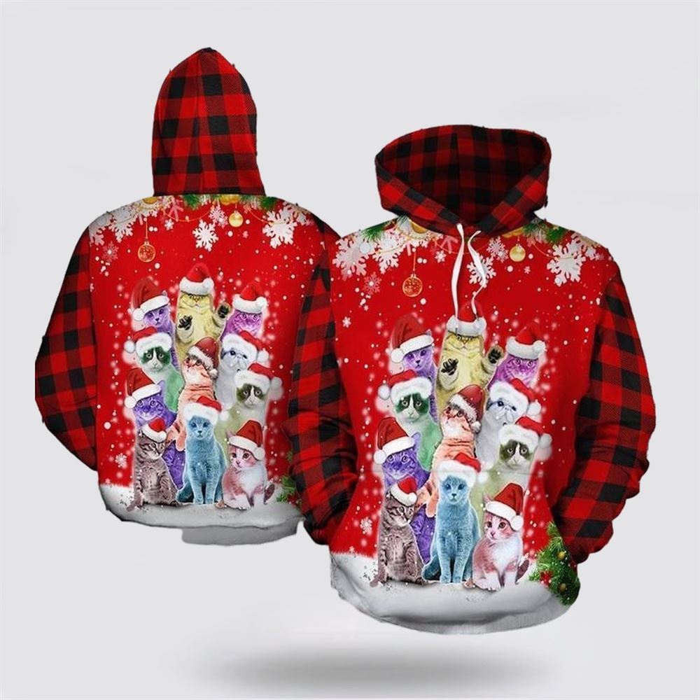 Christmas 3D Hoodie, Christmas Cat All Over Print 3D Hoodie