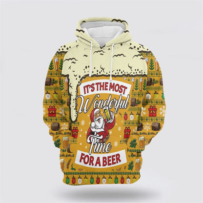 Christmas 3D Hoodie, Christmas Most Wonderful Time For Beer All Over Print 3D Hoodie