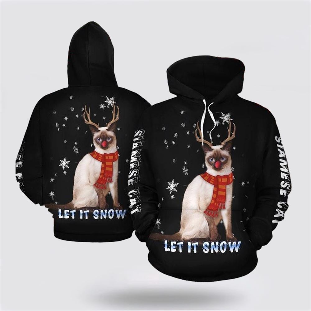 Christmas 3D Hoodie, Christmas Siamese Cat Black Funny All Over Print 3D Hoodie