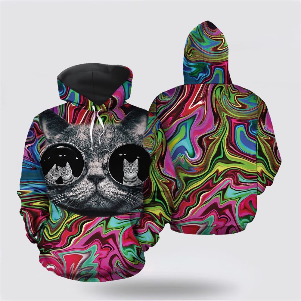 Christmas 3D Hoodie, Cool Cat All Over Print 3D Hoodie