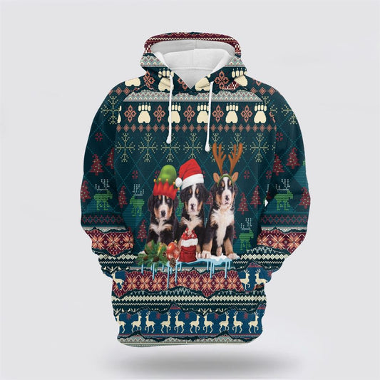 Christmas 3D Hoodie, Cute Bernese Mountain Dog Christmas All Over Print 3D Hoodie