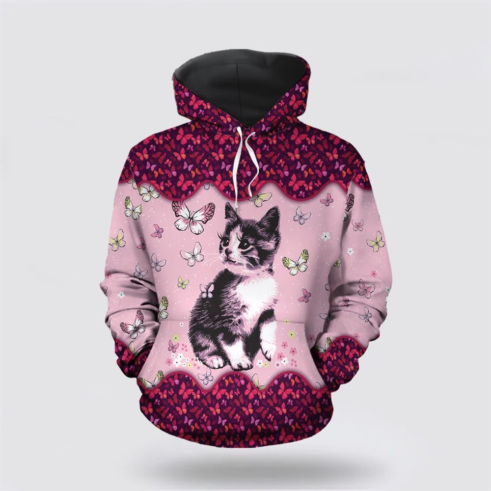 Christmas 3D Hoodie, Cute Cat Butterfly All Over Print 3D Hoodie