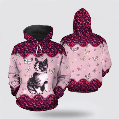 Christmas 3D Hoodie, Cute Cat Butterfly All Over Print 3D Hoodie