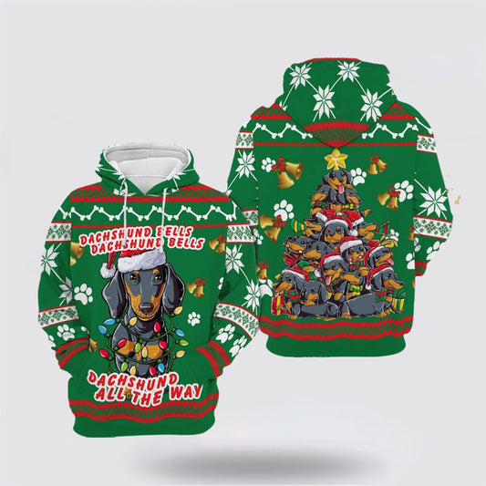 Christmas 3D Hoodie, Dachshund Dog Bells Christmas All Over Print 3D Hoodie