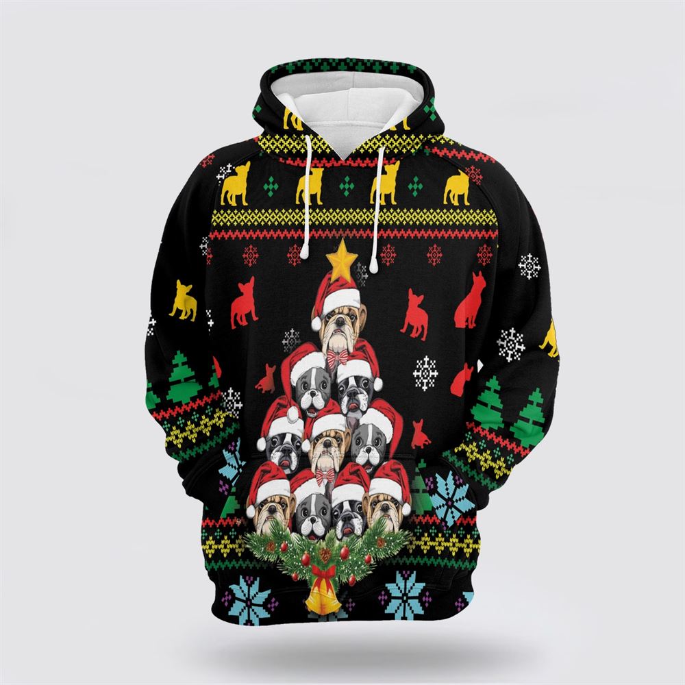 Christmas 3D Hoodie, French Bulldog Christmas Tree All Over Print 3D Hoodie