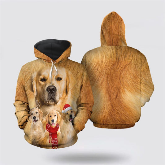 Christmas 3D Hoodie, Golden Retriever Dog Christmas All Over Print 3D Hoodie