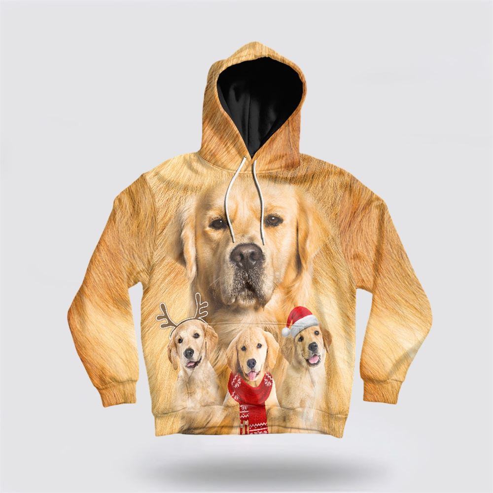 Christmas 3D Hoodie, Golden Retriever Dog Christmas All Over Print 3D Hoodie