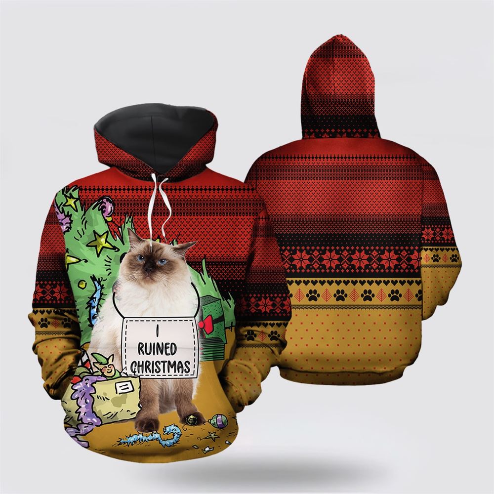 Christmas 3D Hoodie, Grumpy Cat Ruined Christmas All Over Print 3D Hoodie