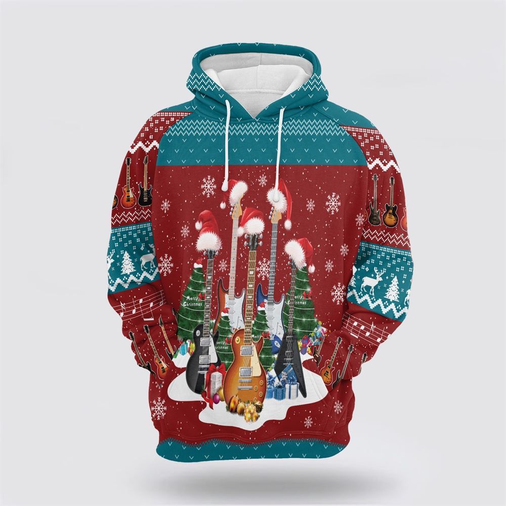 Christmas 3D Hoodie, Guitar Christmas All Over Print 3D Hoodie