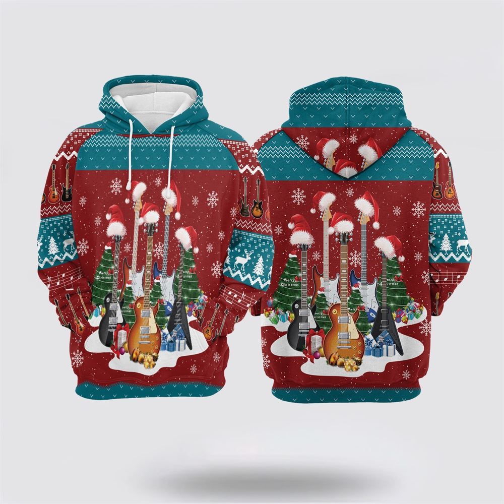 Christmas 3D Hoodie, Guitar Christmas All Over Print 3D Hoodie