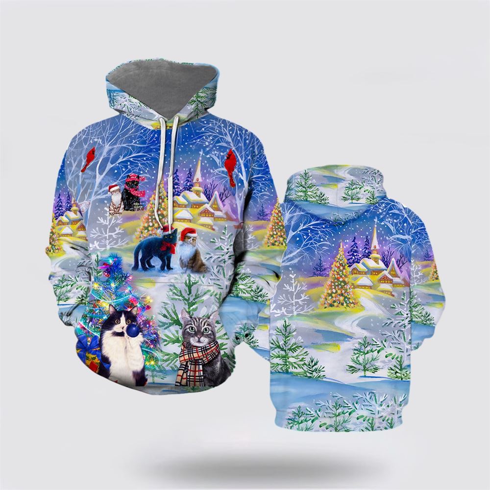 Christmas 3D Hoodie, Have A Purry Purry Christmas Cat All Over Print 3D Hoodie